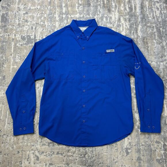 Columbia PFG Omni-Shade Fishing Shirt Button Up Vented Long Sleeve Blue Med - Picture 1 of 7